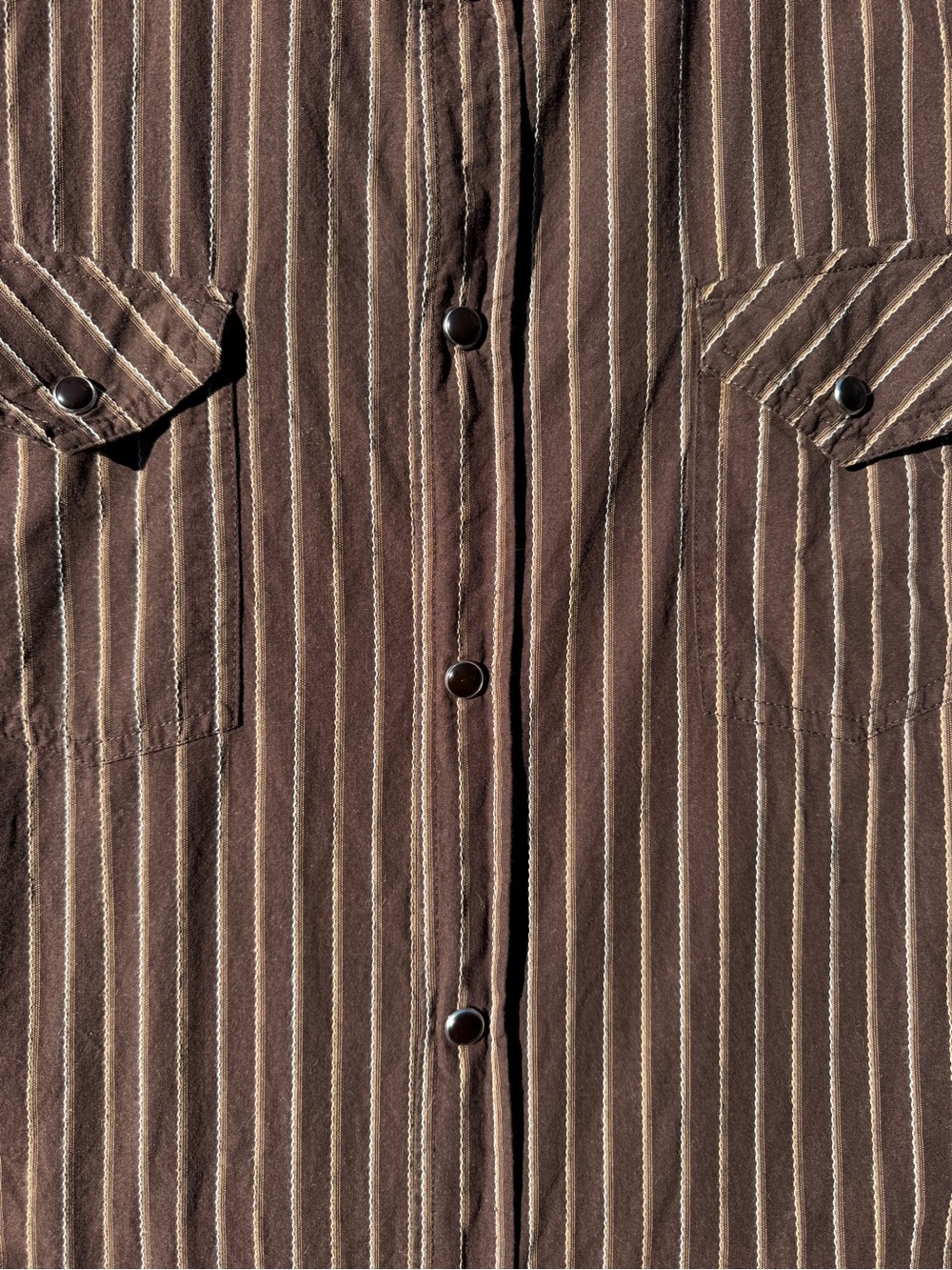 dickies brown pinstripe casual short sleeve snap button-down shirt